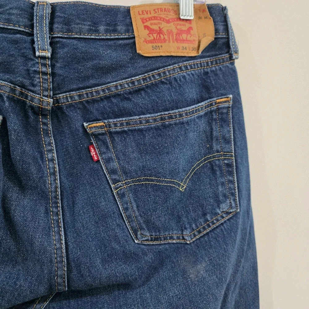 Levis Mens 501 Size 34 X 30‎ Dark Wash Button Fly Jeans Straight Leg